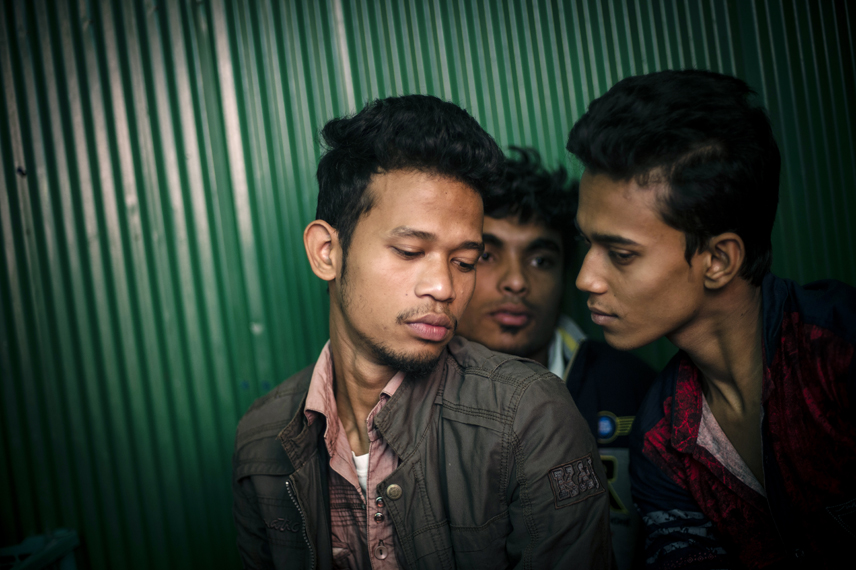 Enamul, 21, Apurbo, 20, and Ullash, 20, are students and regularly customers in the brothel. The belong to middle class families and they are afraid that they find out that they often go to the brothel.
